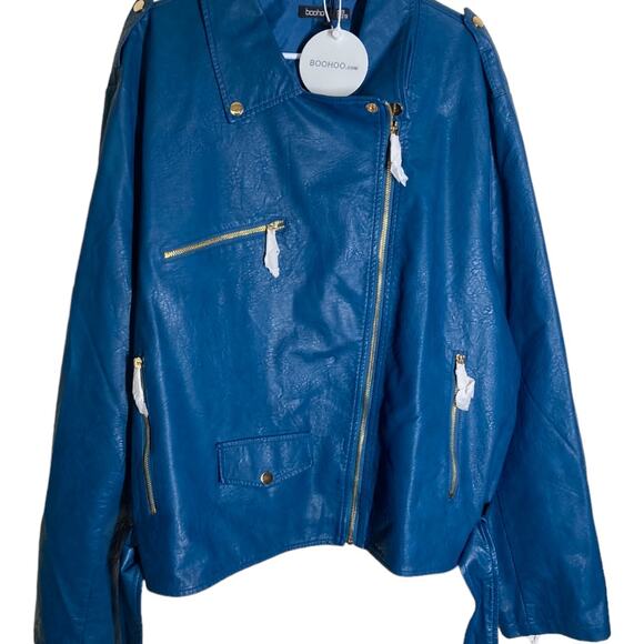 Boohoo Turquoise Moto Jacket Size 24 - Picture 1 of 4